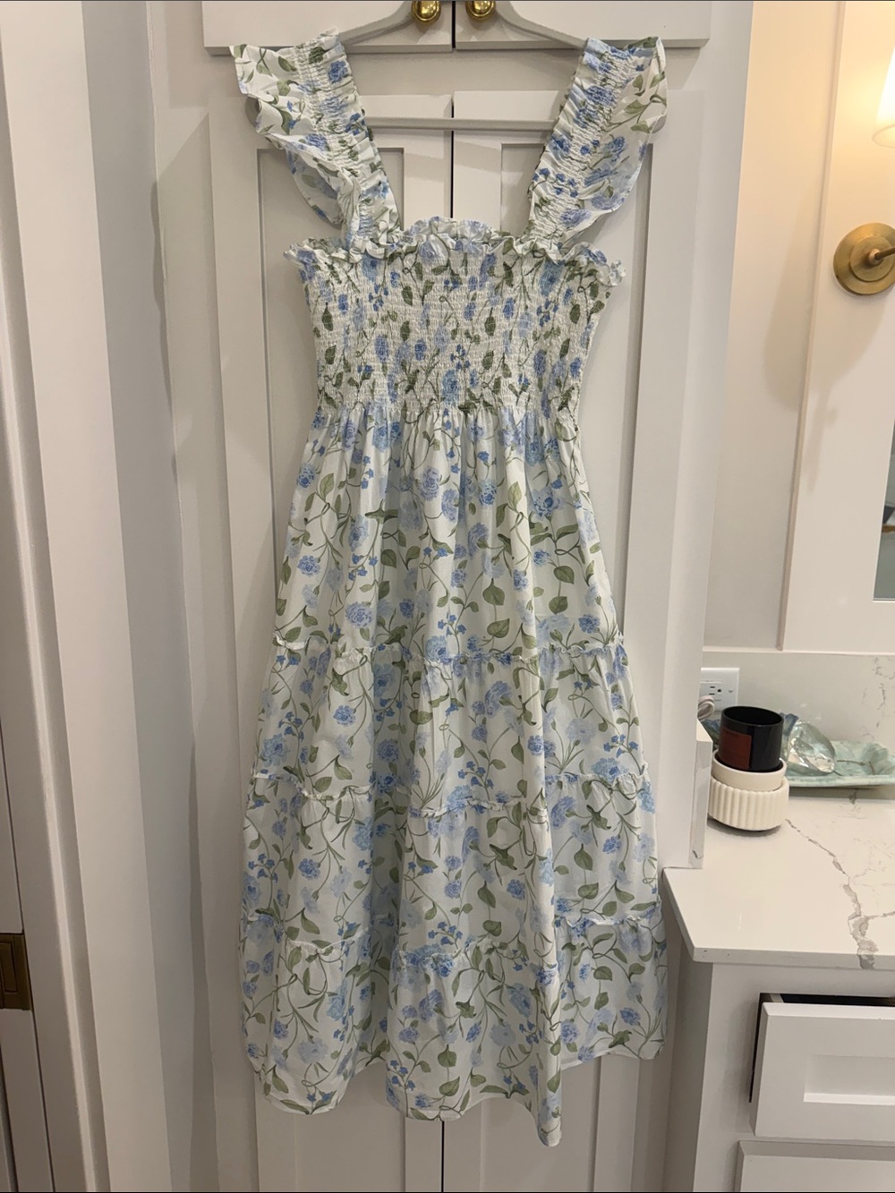 Hill House Nap Dress in Blue/Green/White Floral Print  Size M